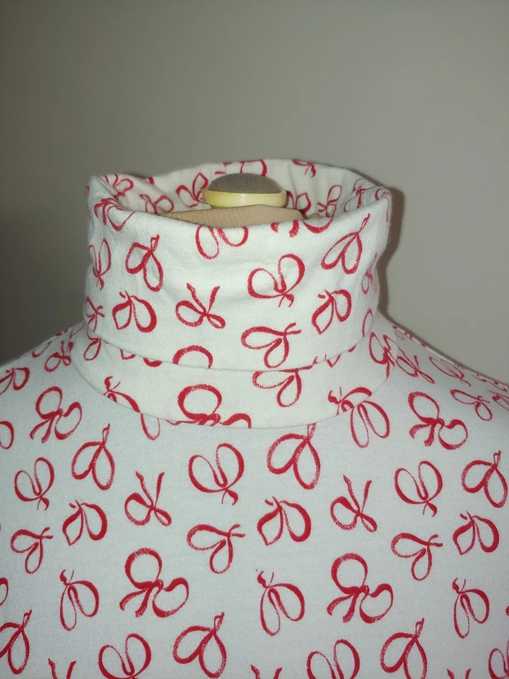 Usado en Excelente Condición Lands' End M Para Mujer Cuello Alto Capas Forma Marfil Rojo Cintas Corazones Foto 3 de 4