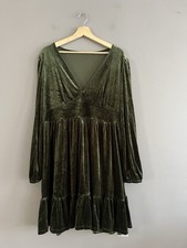 Halara Women's Green Velvet Ruffle Deep V-Neck Long Sleeve Mini Dress Size 1X