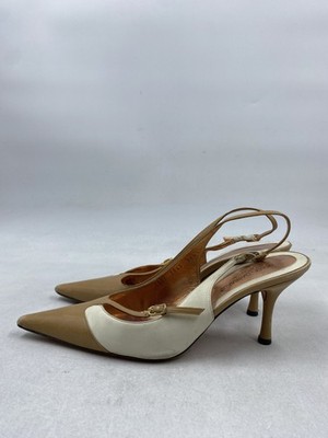 Dolce & Gabbana Tan Cream Leather Pointed Toe Slingback Heels Size 36.5 COA