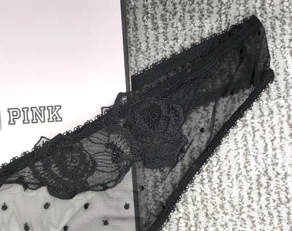Victoria's Secret Very Sexy NWT XL Black High Leg Thong Panty Sheer Polka Dot - Image 4 of 4