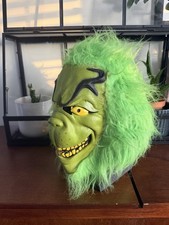 Vintage Grinch Mask Full Head Latex Green Fur Mean One Christmas Rare Post