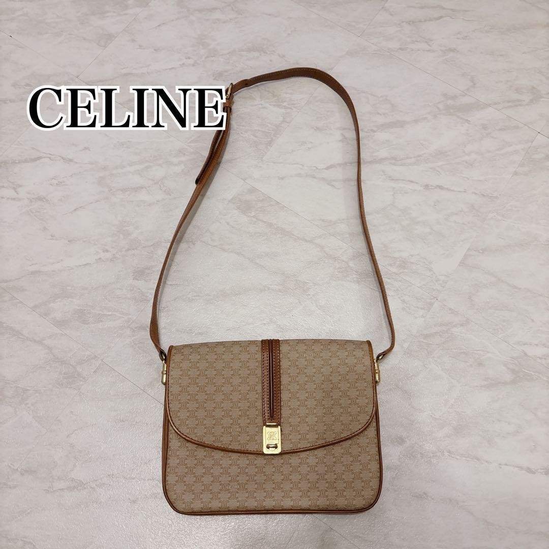 CELINE Macadam Vintage Leather Shoulder Bag Brown Authentic Retro Mini Crossbody