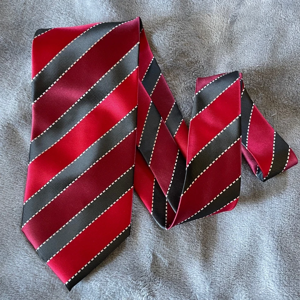 Corbata italiana Vesuvio Napoli roja gris negra a rayas corbata vintage para hombre Foto 2 de 4