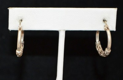 Sterling Silver Textured Bottom Little Hoop Earrings #FMF552