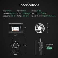 iPower Inline Booster Duct Fan HVAC Exhaust Ventilation Fan w/Speed Controller