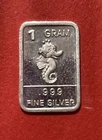 Fine Silver Seahorse Art Bar! 1 Gram .999 Pure Silver!