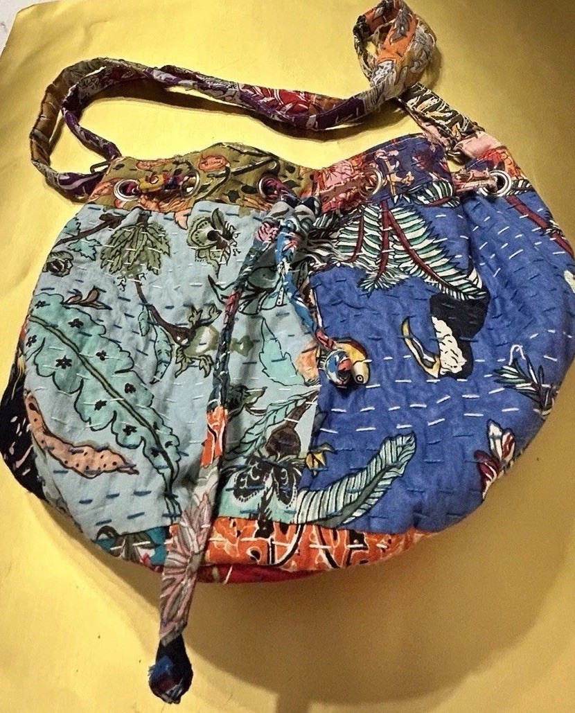 World Market Multi Cotton Patchwork Drawstring Bu… - image 3