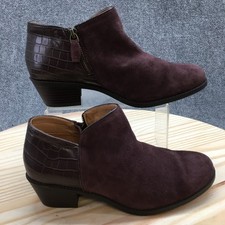 Vionic Boots Womens 8 Marissa Ankle Bootie Purple Leather Side Zip Block Heels