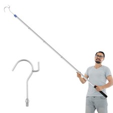 Clothes Hook Pole, Hanger Reaching - Extendable 35" to Silver