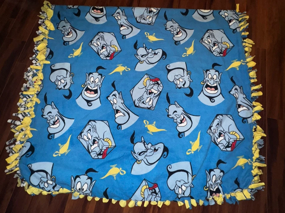 Disney Aladdin Genie Fleece Corbata Manta Hecha a Mano Doble Capa Flecos 95x52 Cuerpo Foto 3 de 4