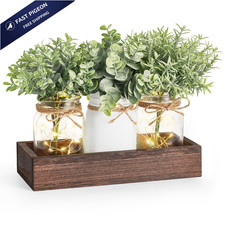 Mkono Mason Jar Lights Table Centerpiece for Dining Room 16 Ounces, White