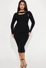 BRAND NEW 3X Fashion Nova Women’s Cold Shoulder Sweater Midi Dress - Black
