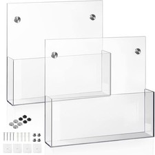 Hanging Wall File Organizer, 2 Pack, Clear Acrylic, Large, Space Saving, 