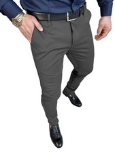 Mens Slim Fit Stretch Chino Pants with Elastic Waist - Dark Gray, XL