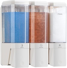 Shampoo Conditioner Dispenser 3 Chamber Holder 500ml Wall Mount White for Shower