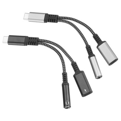 USB C to 3.5mm Headphone and Charger Adapter, 2 in 1 Type C Aux Black & Grey 130mm