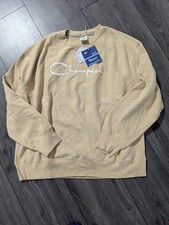 NWT Champion Reverse Weave Crewneck Sweatshirt Beige Tan Script XL New