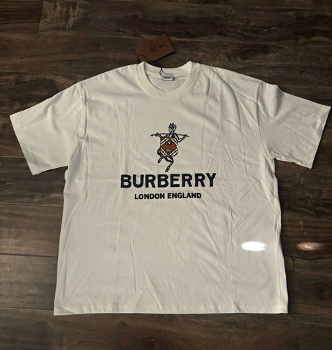 Burberry Men’s White Knight Logo Tee L Crew Neck Short Sleeve Cotton Jersey