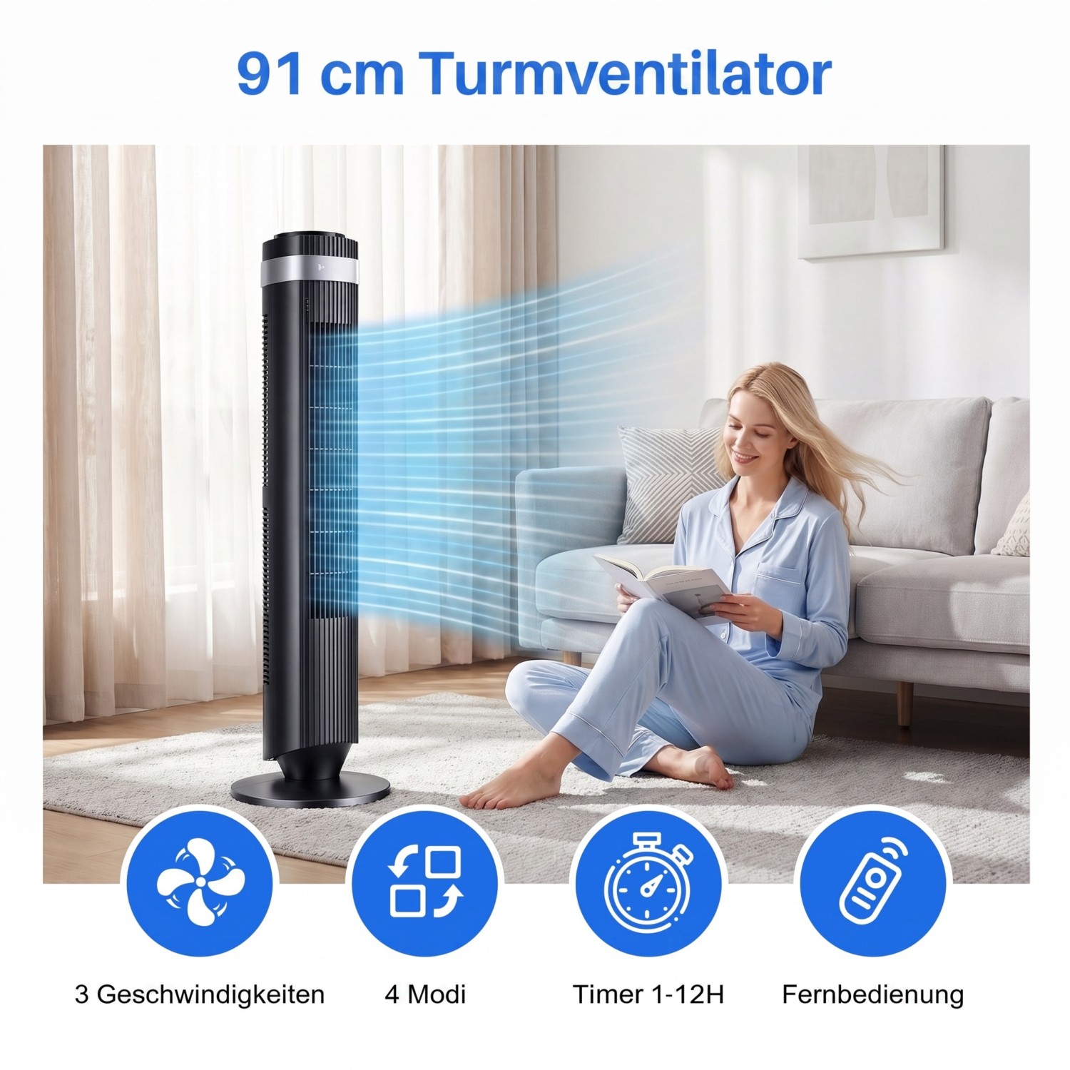 Ventilatore a Torre Silenzioso con Telecomando foto 3