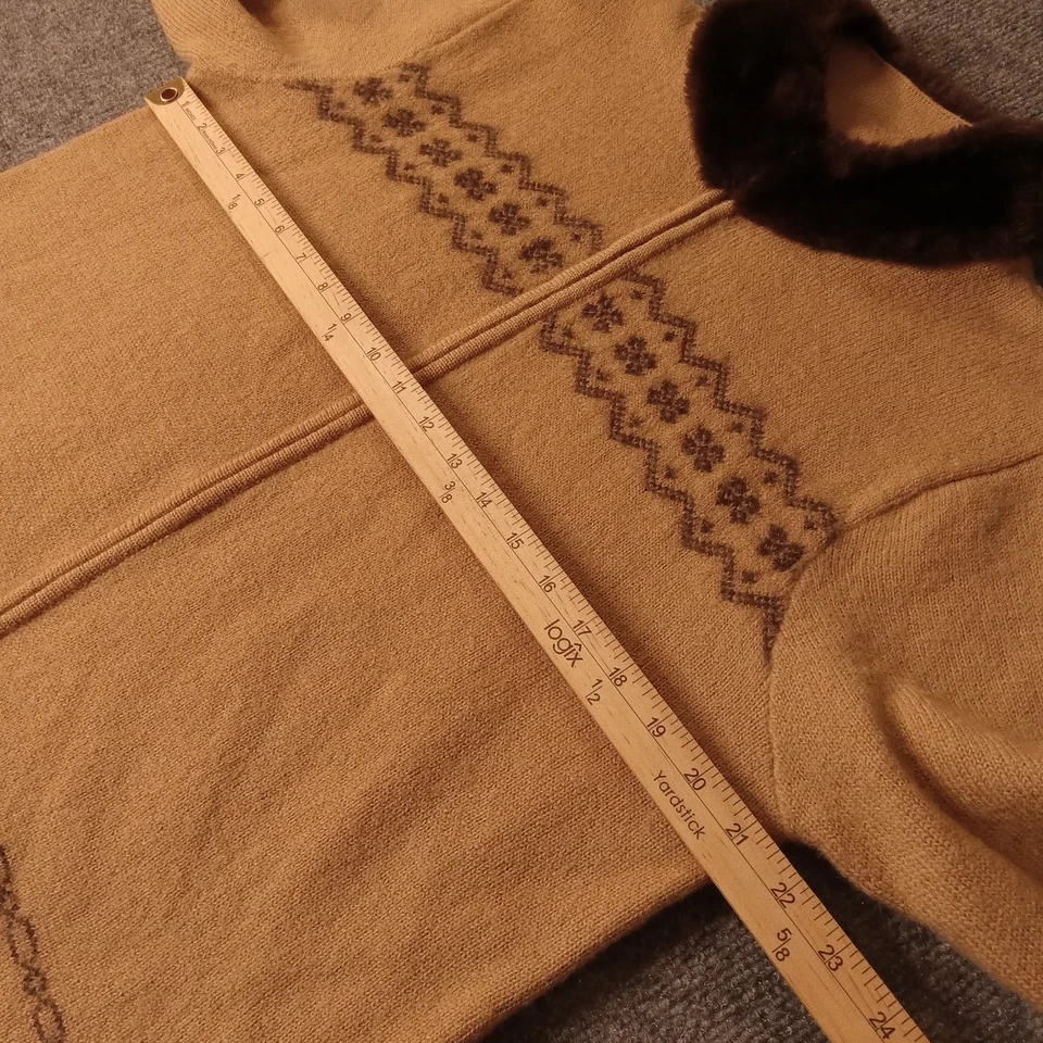 Cárdigan Karen Scott 100 % lana con cremallera grande Pit 21 beige cuello de piel sintética Foto 4 de 4