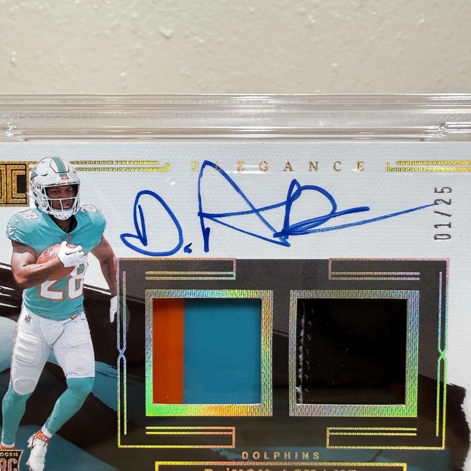 2023 Panini Impeccable De'Von Achane Elegance Rookie Helmet and Glove Autos #/25 - Image 3 of 4