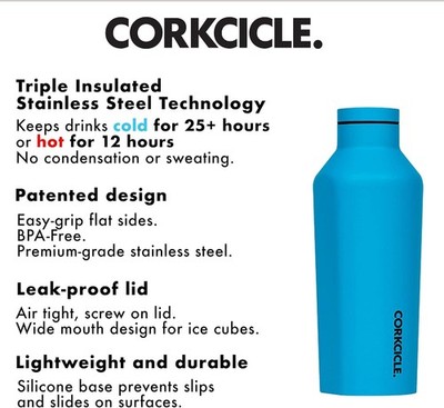 CORKCICLE 9oz 270ml Kantinenflasche Metall Designer Neon Blau Neu Verpackt