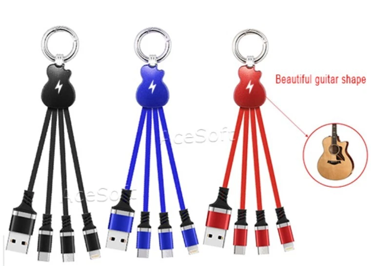 Fast Charging Portable 3in1 Micro USB-C 8Pin Key Ring Cable for Samsung LG Phone - Image 2 of 4