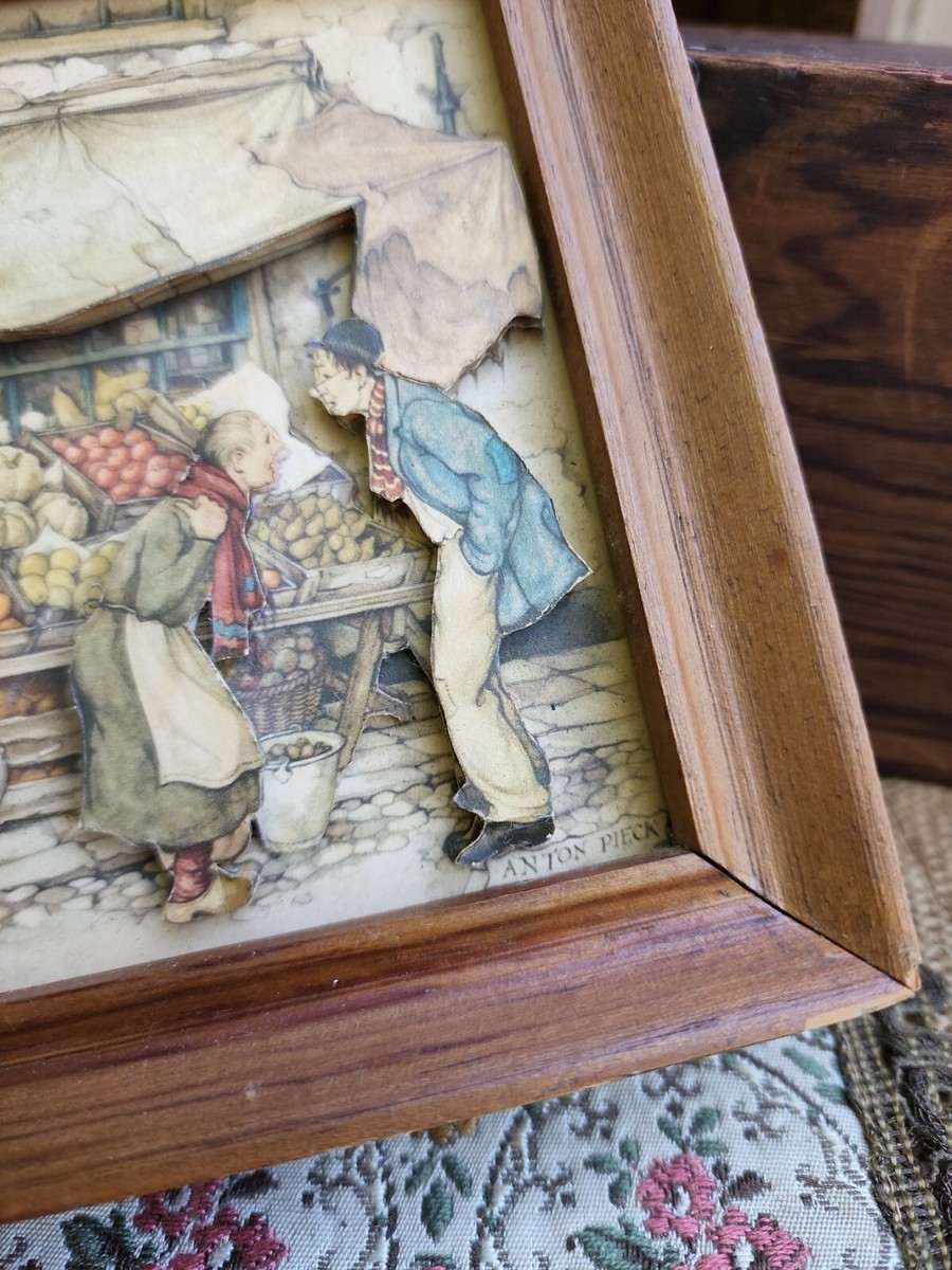 Anton Pieck 3D Art Diorama Shadow Box Framed Market Place Vintage