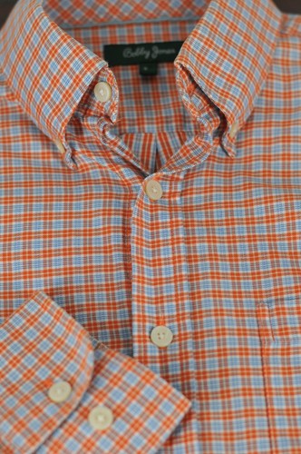 Bobby Jones Men's Orange Blue & White Check Cotton Casual Shirt S Small - 第 1/4 張圖片