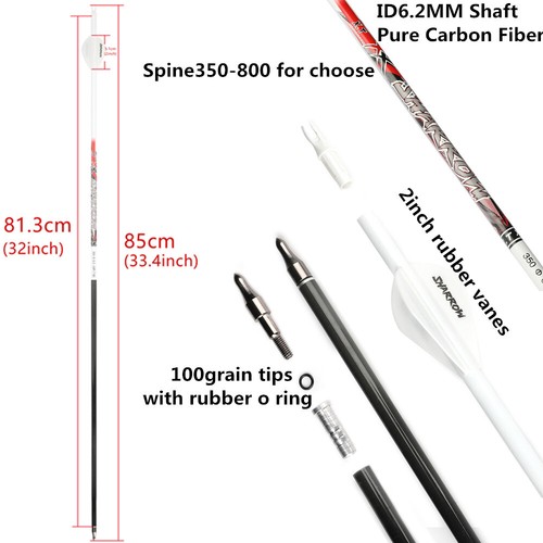 32" Pure Carbon Arrows SP300-800 ID6.2mm Archery Recurve Bow Fields Tips Hunting - Picture 2 of 21