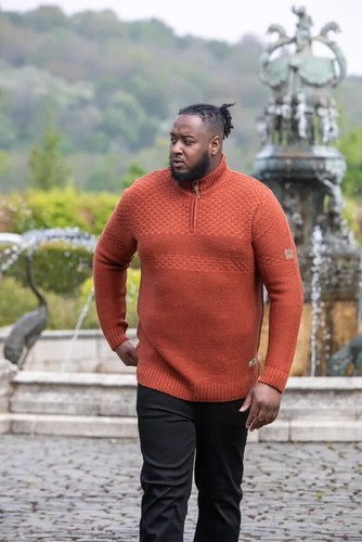 D555 Duke Big Mens Rust Jumper Jacquard Knitted 1/4 Zip 2XL 3XL 4XL 5XL (801602) - Picture 10 of 10