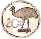 Papua New Guinea 20 Toea, 1975 Cameo Proof~67k Minted~Bennetts Cassowary~Free Sh