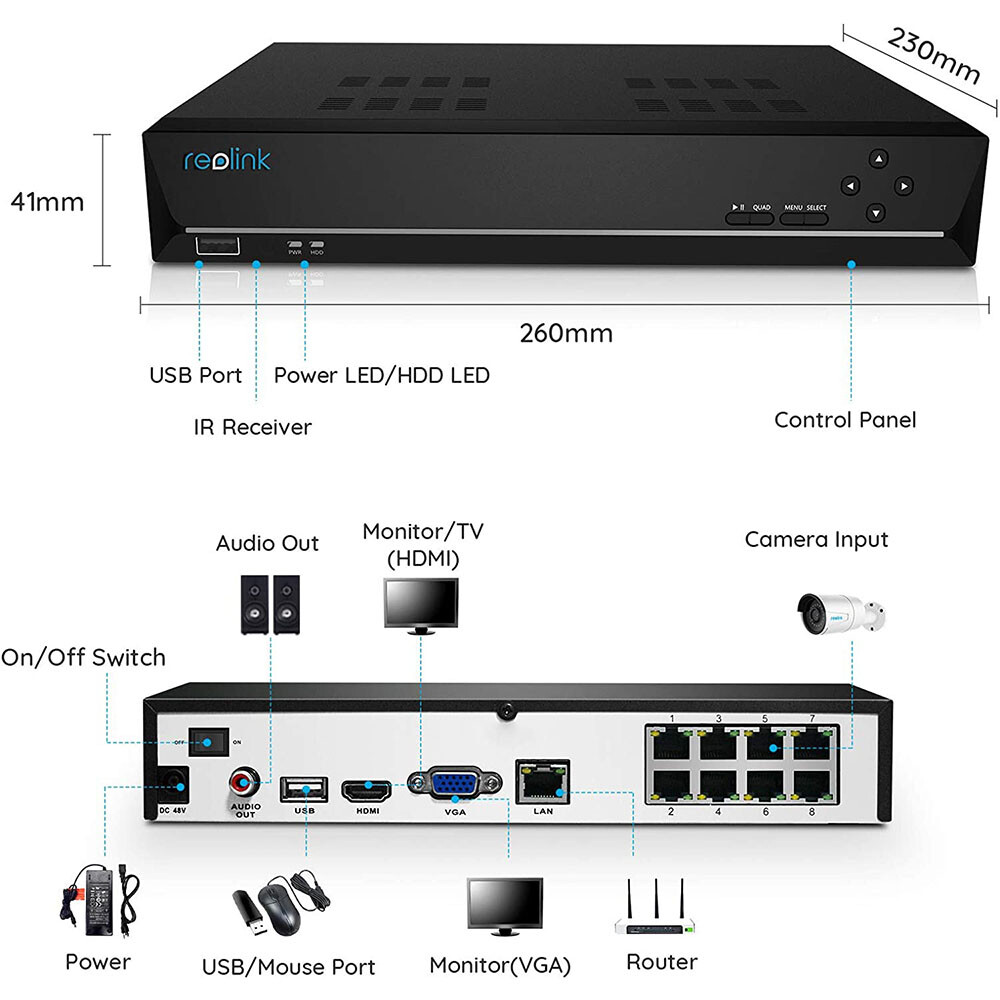 Reolink 8CH NVR Security Camera Recorder CCTV Surveillance 2TB HDD