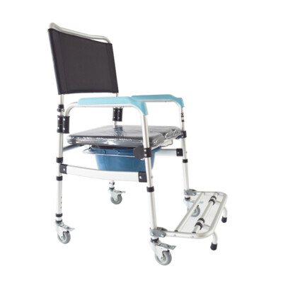OPEN BOX   Mobile Transport Commode Toilet Wheel Chair Aluminium Alloy Toilet