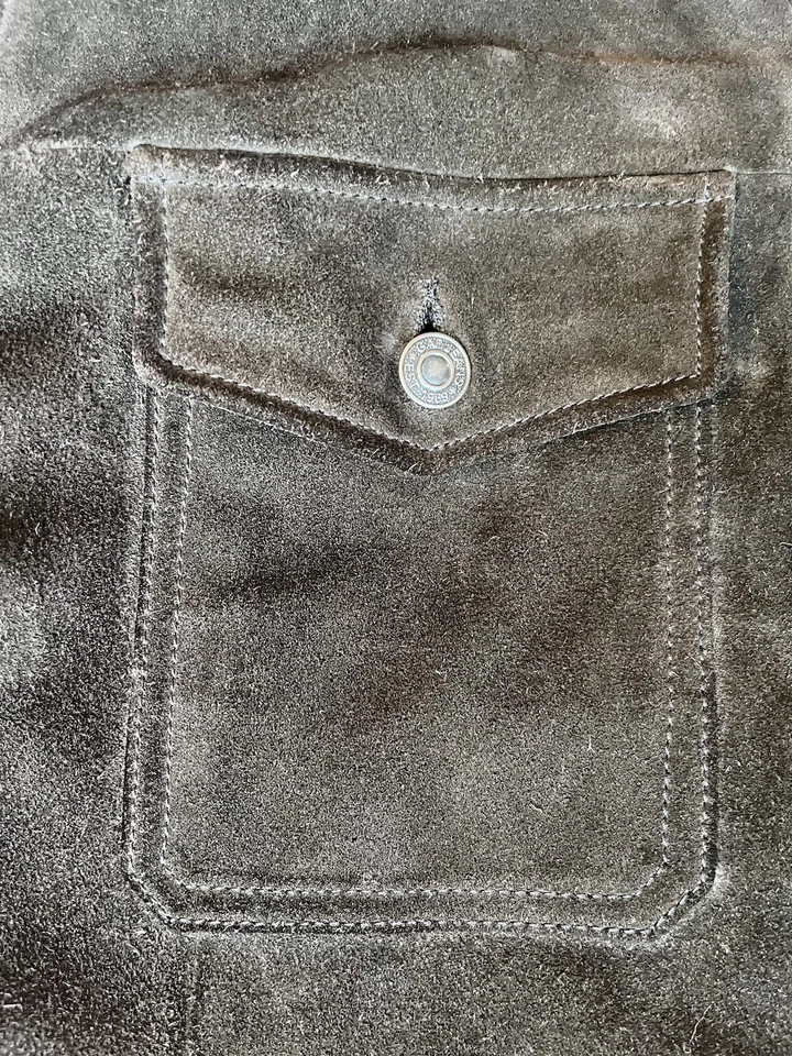 Vintage Gap Trucker Suede Leather Jacket Chocolate Brown Mens Size Large - Image 3 of 4