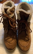 Sam Edelman ankle boots Kemper wedge brown leather tassel top 8.5