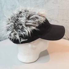 FLAIR HAIR Hat Black Gray Fuzzy Faux Fur Cap BackGateDesigns Adjustable Strap