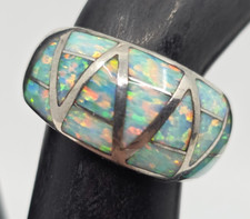 Navajo Opal Inlaid Sterling Silver Domed Ring Band Size 6