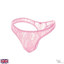 UK, Sexy Men See Through Floral Lace Sissy Pink Thong