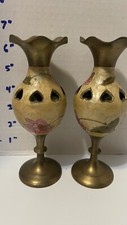 Vintage Brass And Enamel Painted Bud Vases Made In India