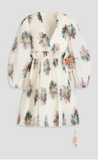 Zimmermann BNWT Belted Pleated Floral-Print Organza Mini Dress Size 1