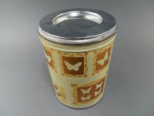 Vintage Cylindrical CANCO Metal tin with Butterfly Decoration - Picture 2 of 10