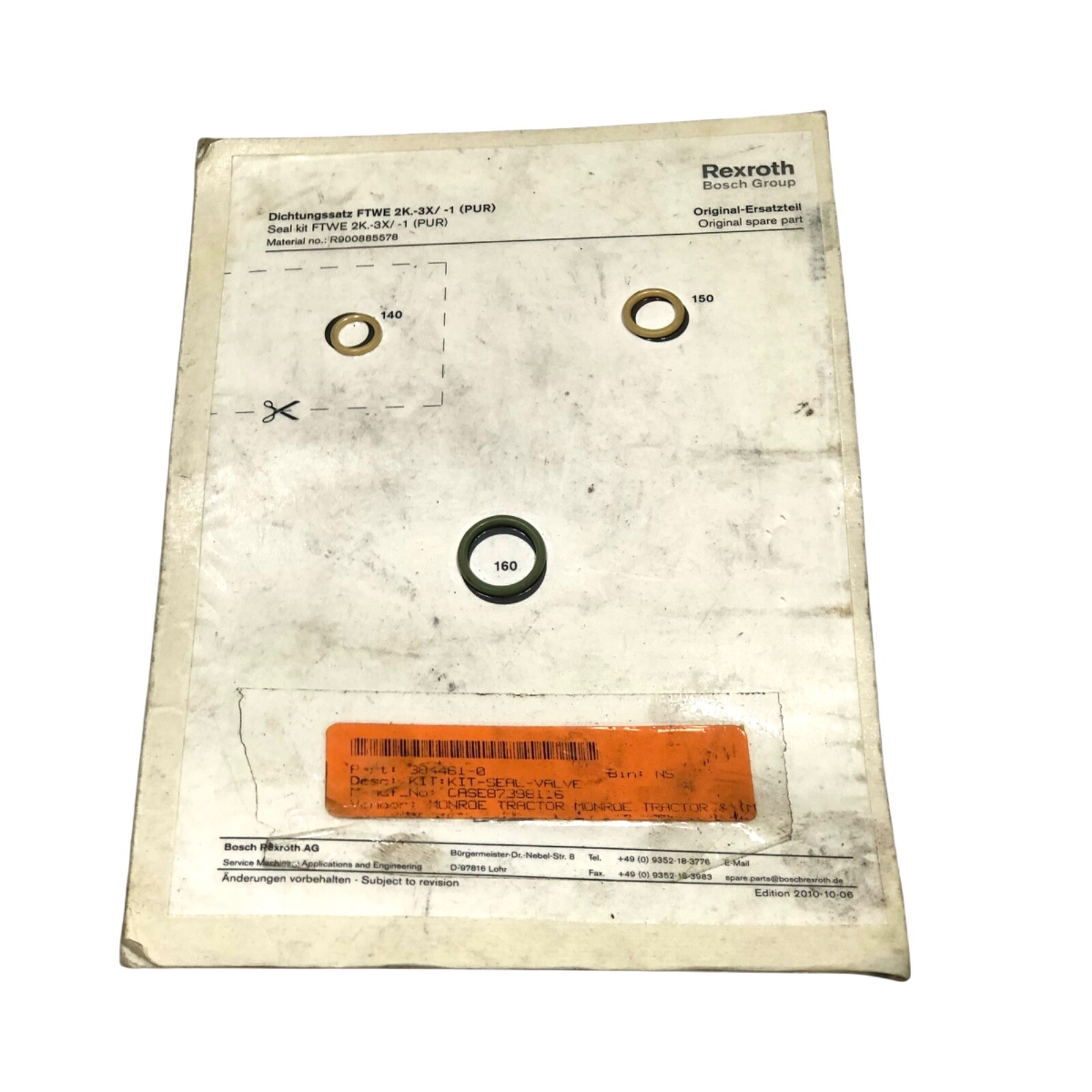 Bosch Rexroth R900885578 Valve Seal Kit For Case 87398116