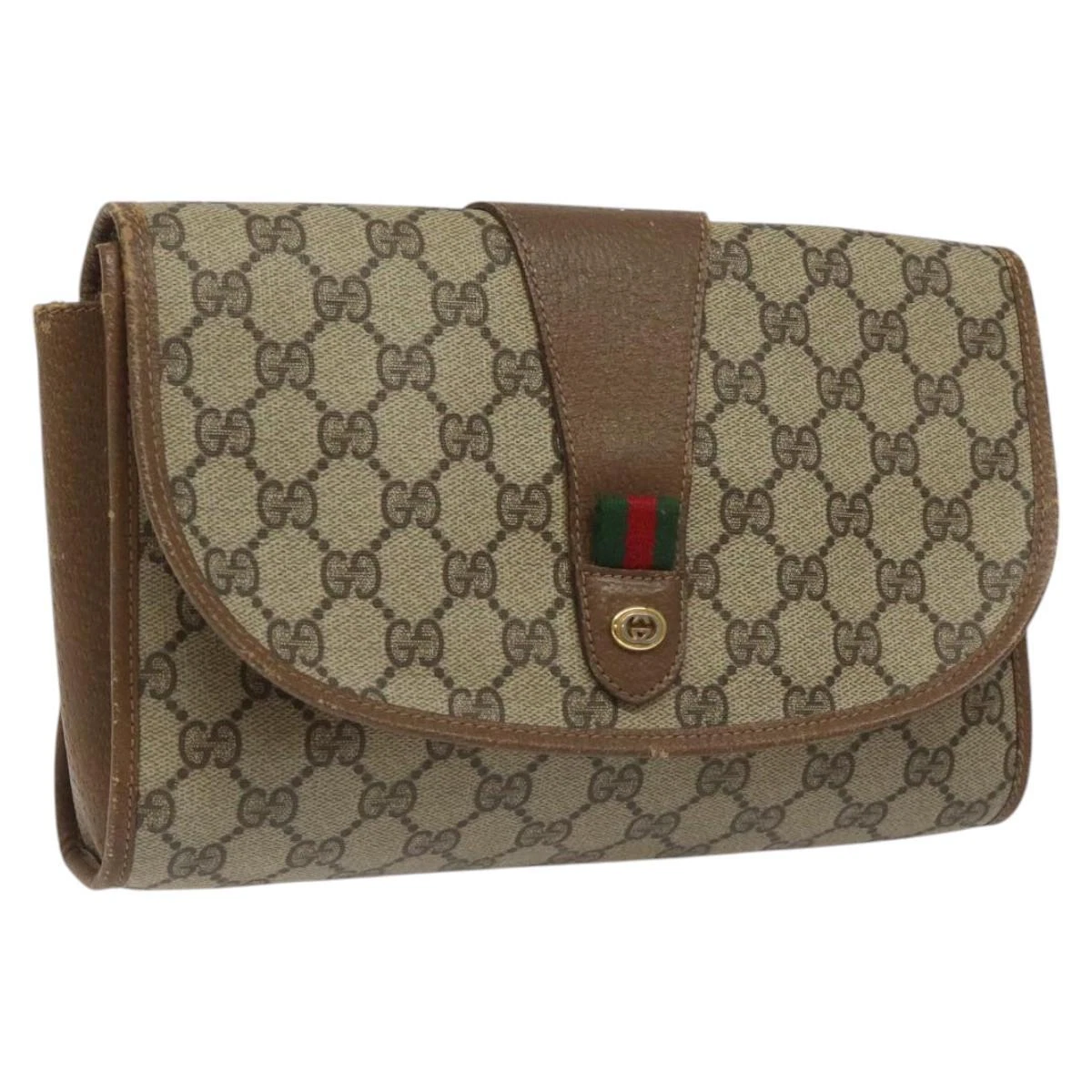 Sac pochette GUCCI GG Supreme Web Sherry Line PVC beige 89 01 030 authentique bs23876