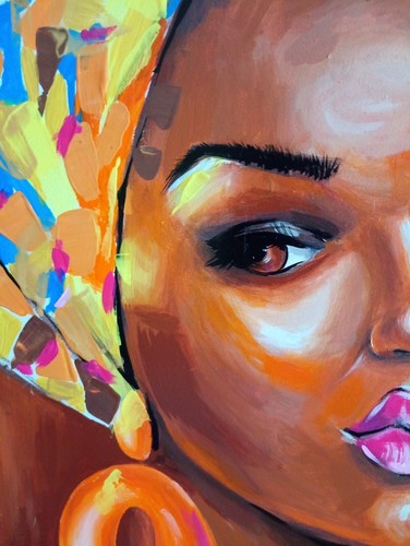 African American Women Painting Black Young Woman Wall Art Original Handmade - Picture 7 of 15