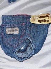 Wrangler Baby Girls Denim Diaper Cover w Pink Stitching 18m New Rodeo Princess 