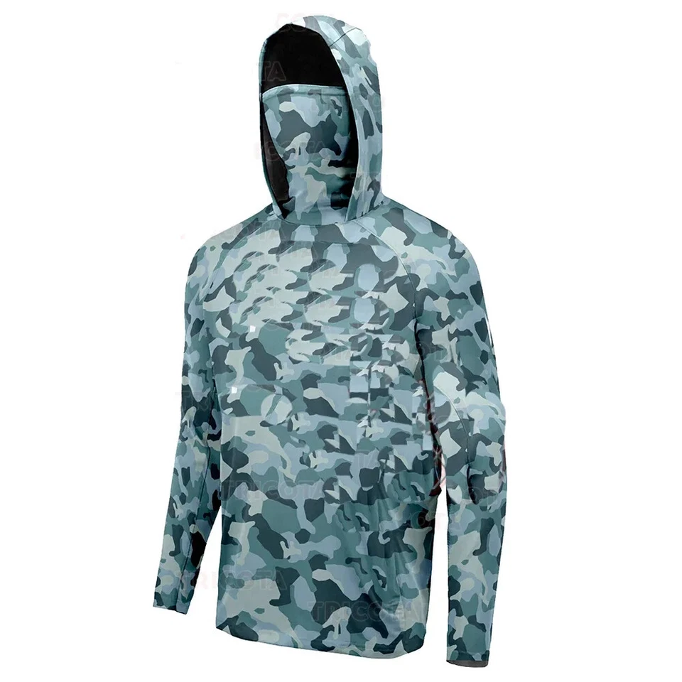 Camisas de pesca UPF 50+ para hombre con capucha con máscara UV sudadera con capucha camisas de pesca transpirables Foto 4 de 4