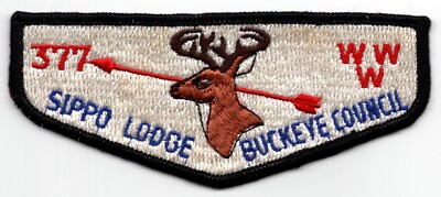 Vintage OA SIPPO Lodge 377 Order of Arrow FLAP PATCH WWW Buckeye Council 5x2''