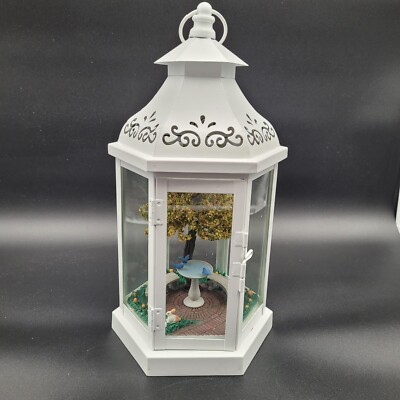 New Open Box Diorama Restful Garden Scene White & Tin LED Lantern Home Decor