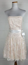 Vtg Jessica McClintock Gunne Sax Peach Pink & White Lace Strapless Dress  9/10